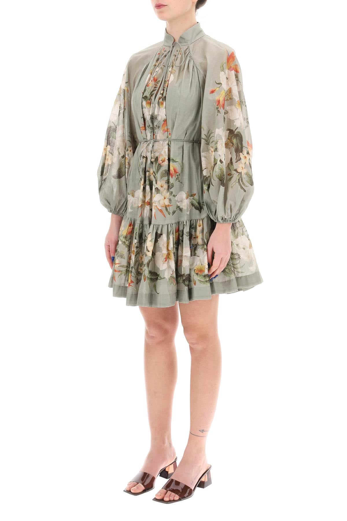 Zimmermann Lexi Billow Floral Mini Dress   Green