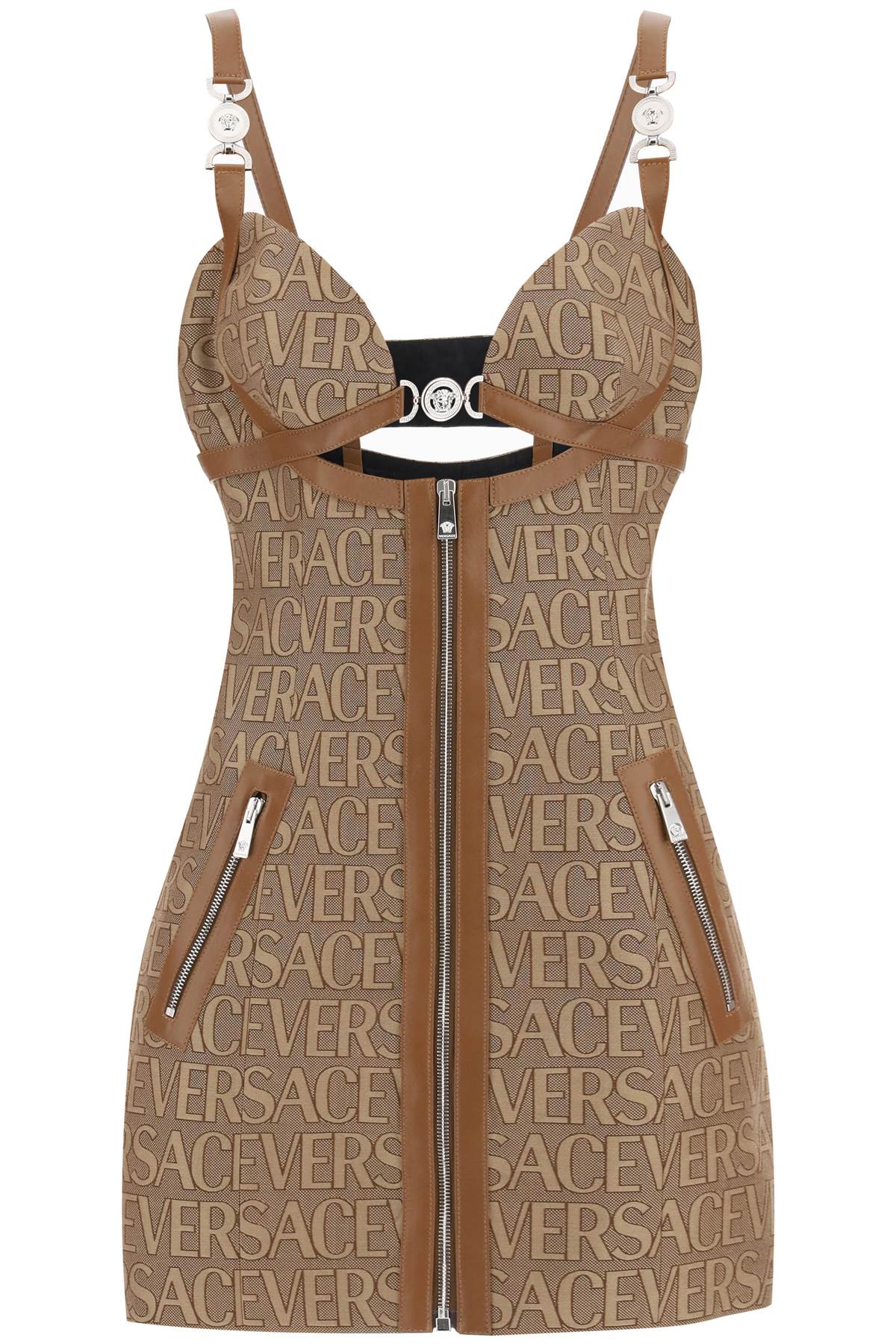 Versace monogram mini dress with leather trims