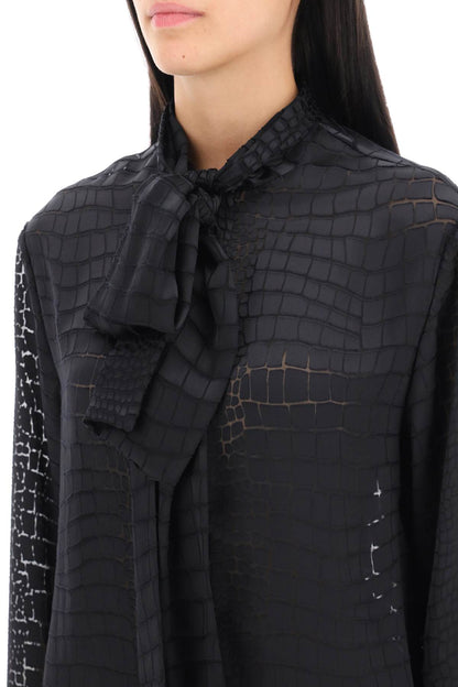 Versace crocodile effect tie-neck shirt