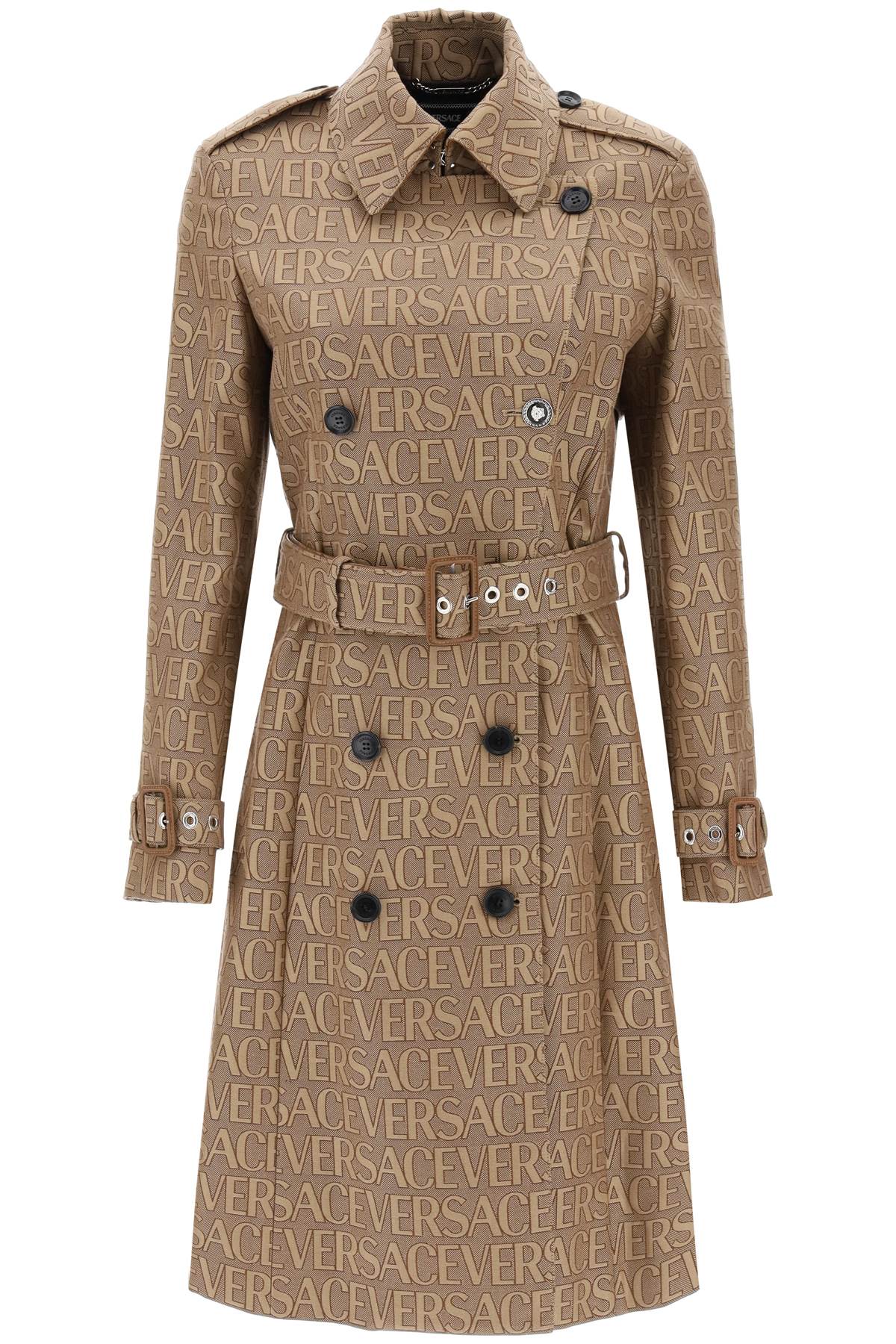 'versace allover' double-breasted trench coat