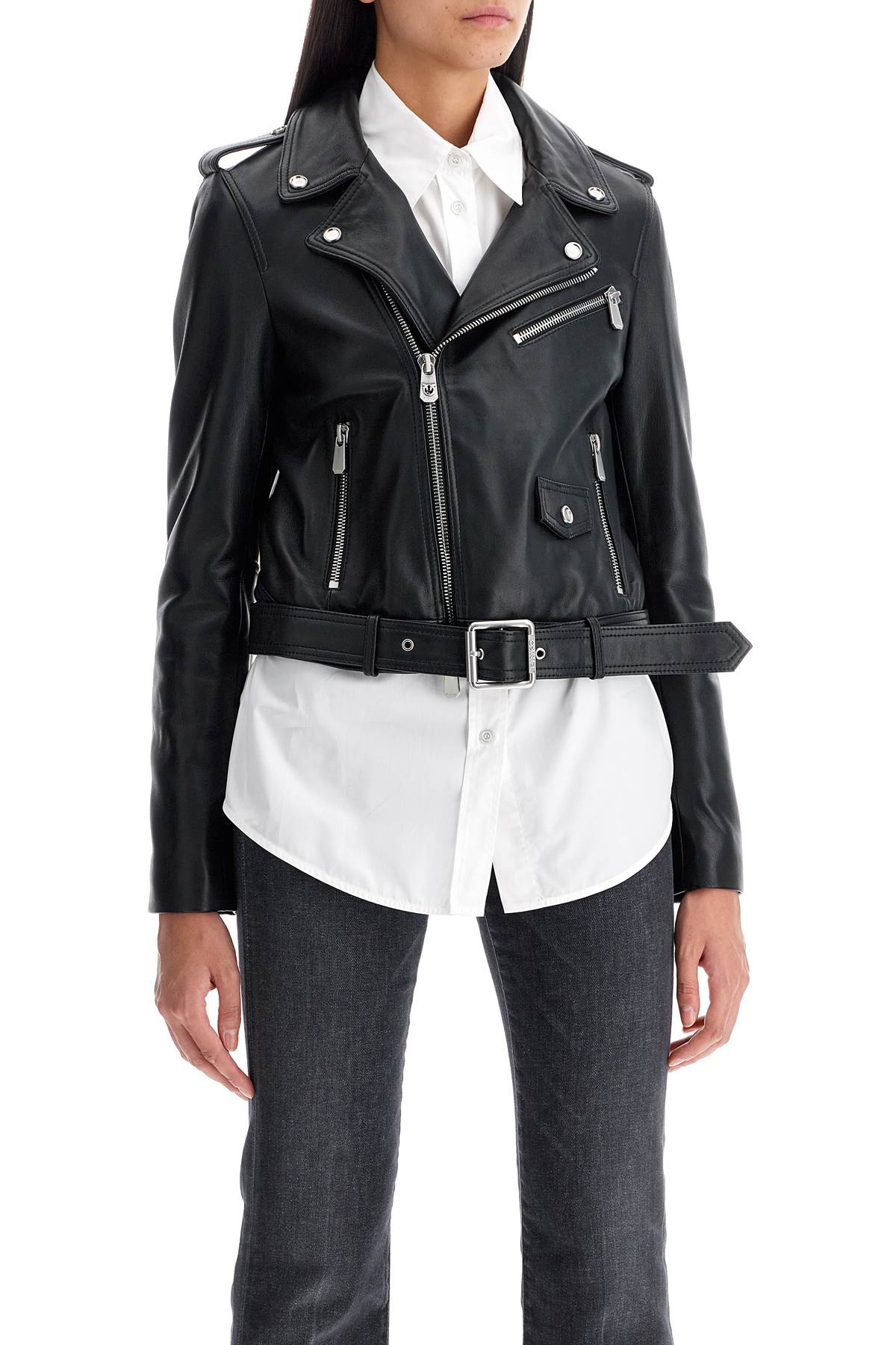 Pinko nappa leather biker jacket