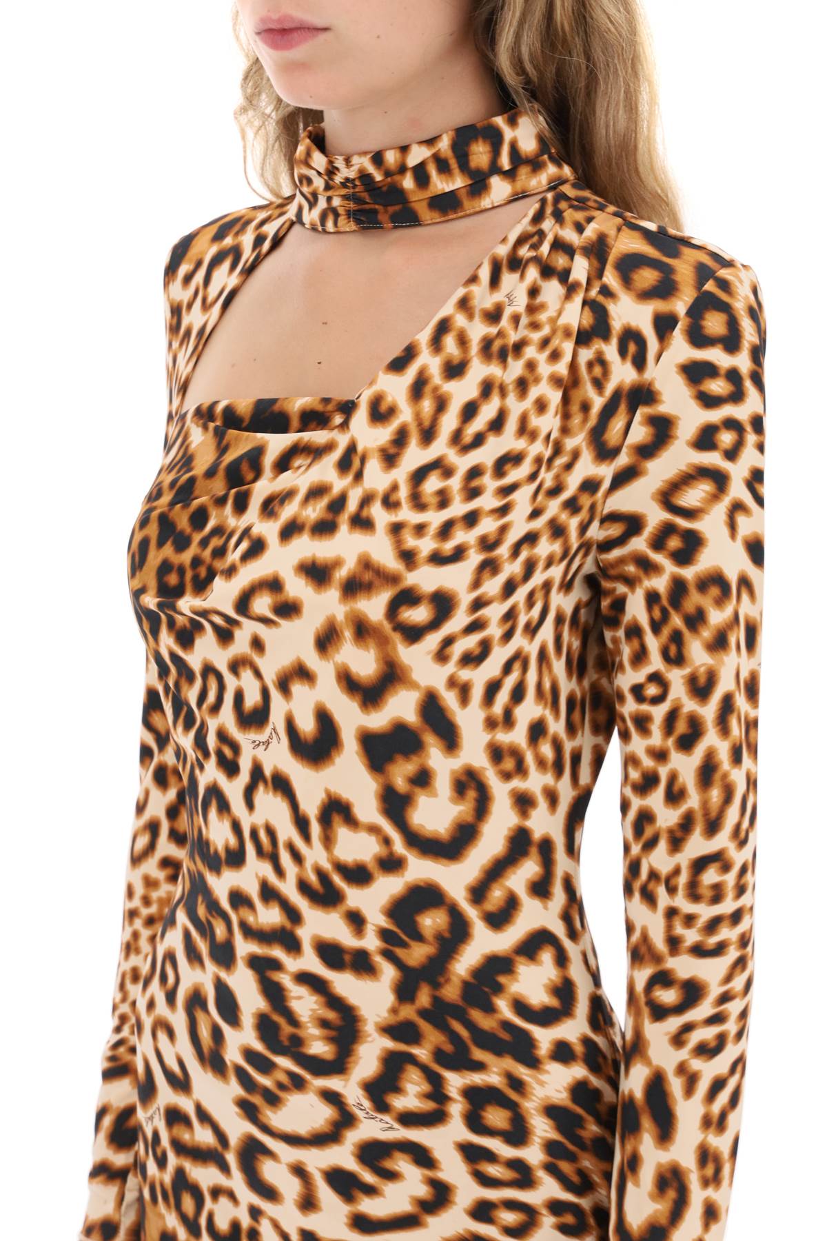 Rotate leopard printed jersey mini dress