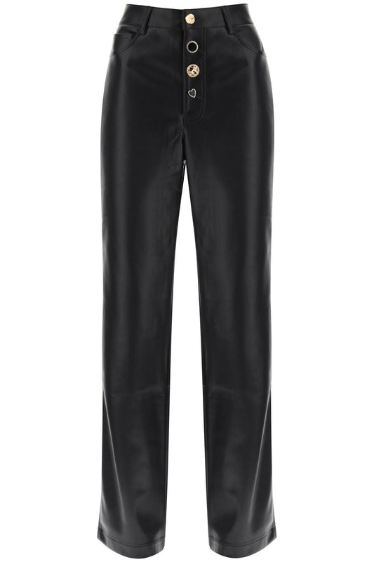 Rotate embellished button faux leather pants