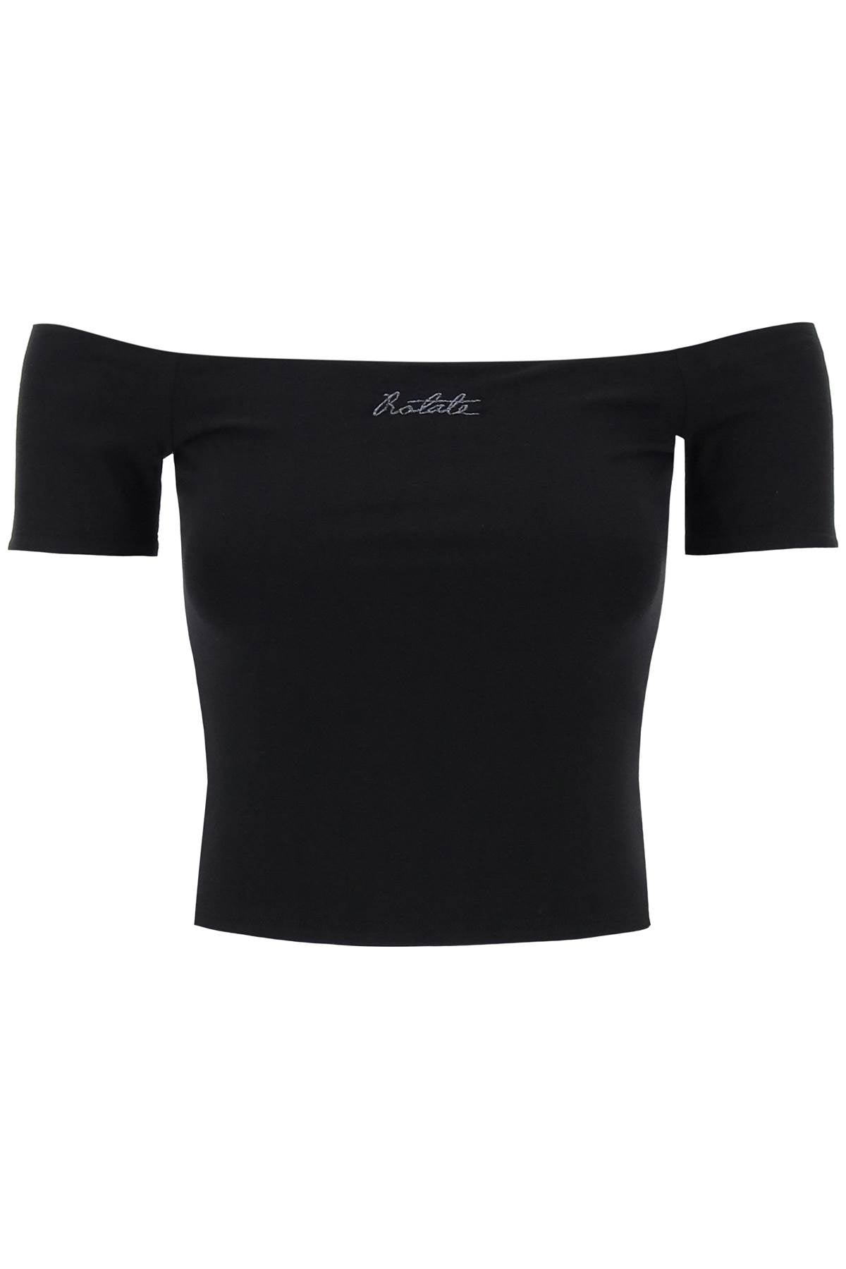 Rotate off-shoulder t-shirt with embroidered lure