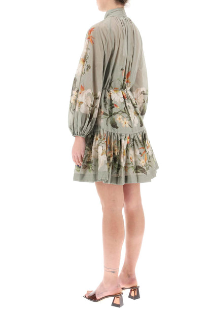 Zimmermann Lexi Billow Floral Mini Dress   Green