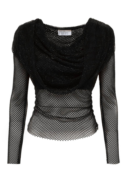 Giuseppe Di Morabito rhinestone fishnet hooded top