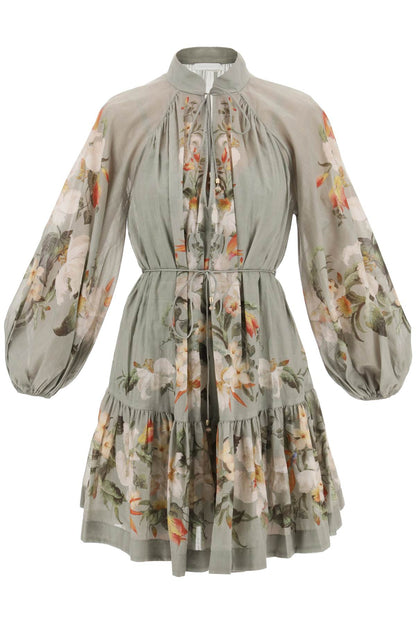 Zimmermann Lexi Billow Floral Mini Dress   Green