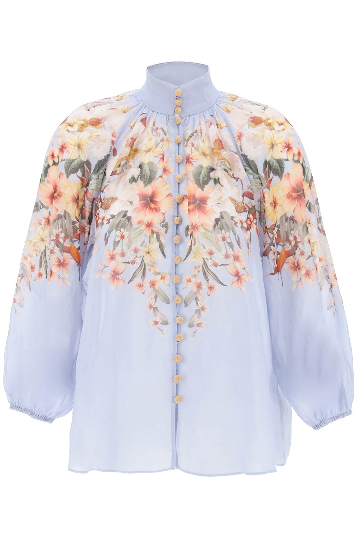 Zimmermann Lexi Billow Shirt With Floral Motif   Light Blue