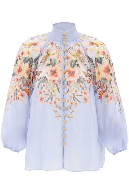 Zimmermann Lexi Billow Shirt With Floral Motif   Light Blue