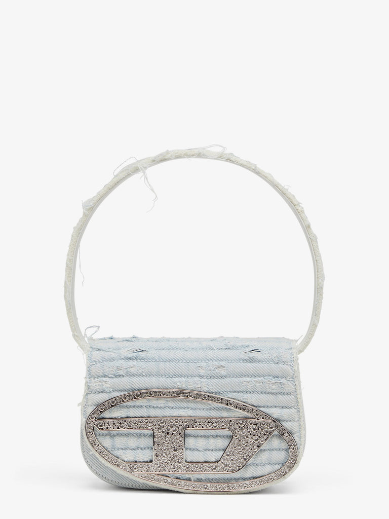 1DR denim shoulder bag with rhinestone D logo