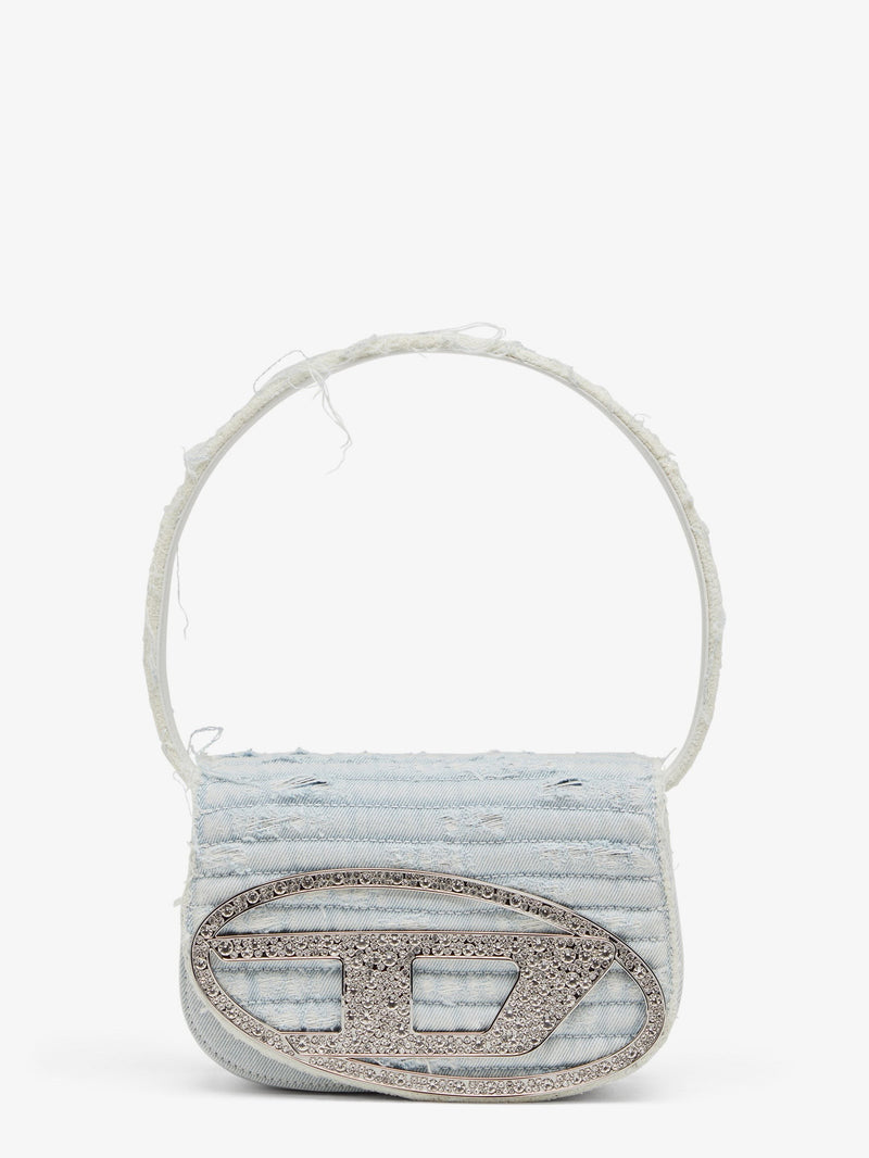 1DR denim shoulder bag with rhinestone D logo