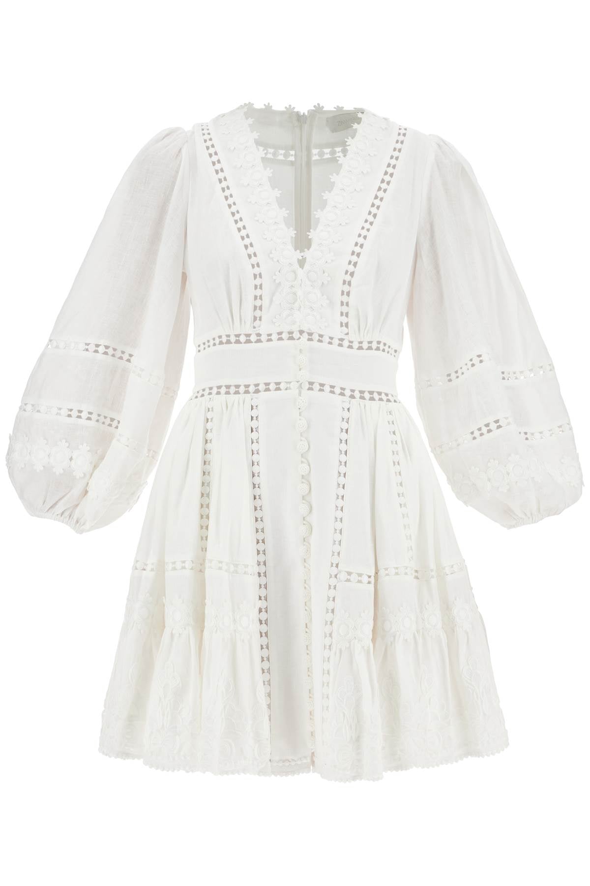 Zimmermann             Short Dress With Cutwork Embroidery Details   White