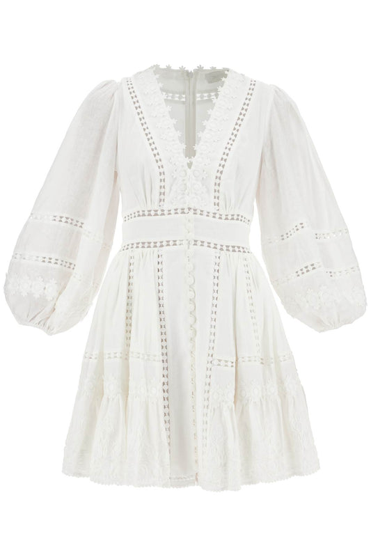 Zimmermann             Short Dress With Cutwork Embroidery Details   White