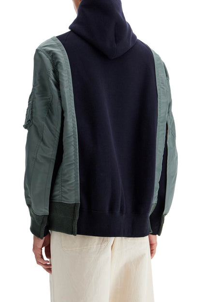 Sacai hybrid sweatshirt with zip and hood