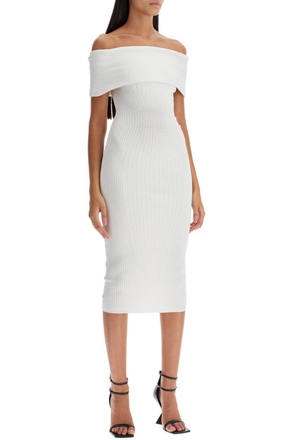 Mugler off-shoulder midi