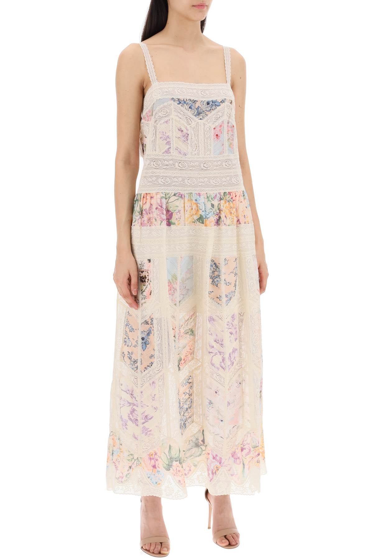 Zimmermann Floral Dress With Lace Trim   Multicolor