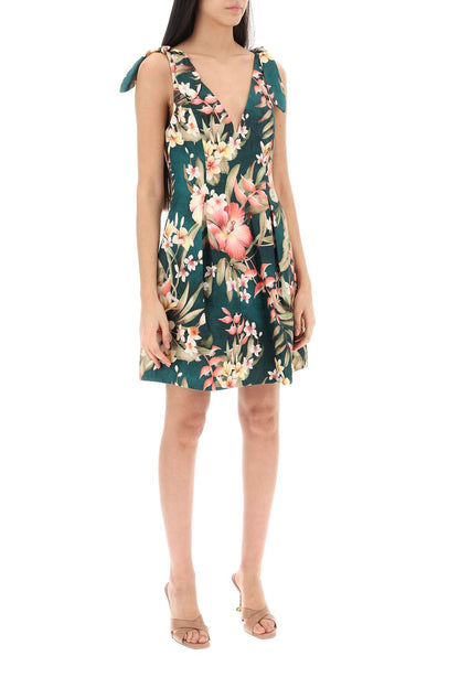 Zimmermann Lexi Tie Mini Floral Dress   Green