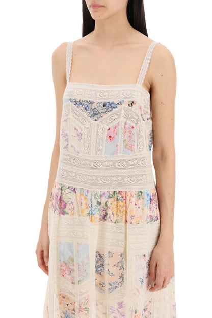 Zimmermann Floral Dress With Lace Trim   Multicolor