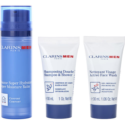 Clarins - men Super Moisture Balm 50ml + Active Fash Wash 30ml + Shampoo 30ml --3pcs