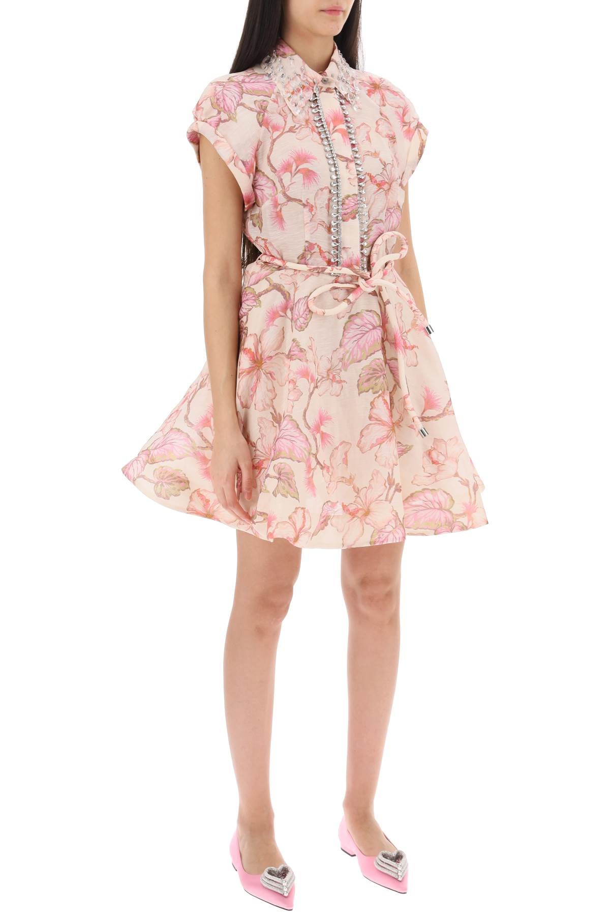 Zimmermann Matchmaker Flip Floral Dress With Appliqués   Pink