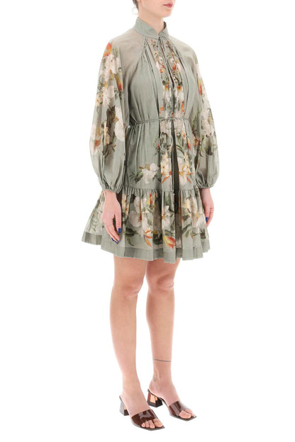 Zimmermann Lexi Billow Floral Mini Dress   Green