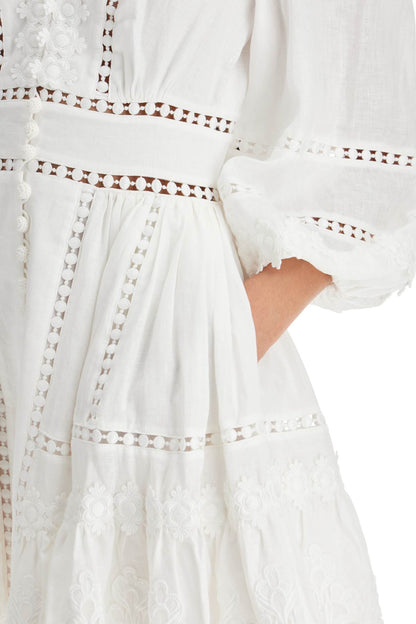 Zimmermann             Short Dress With Cutwork Embroidery Details   White