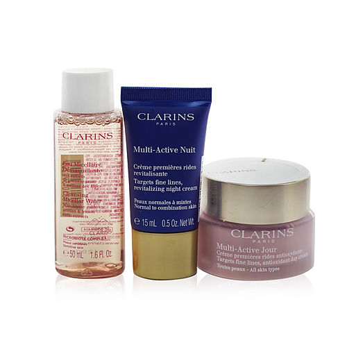 Clarins - Multi-Active Collection: Day Cream 50ml+ Night Cream 15ml+ Cleansing Micellar Water 50ml+ Bag  --3pcs+1bag