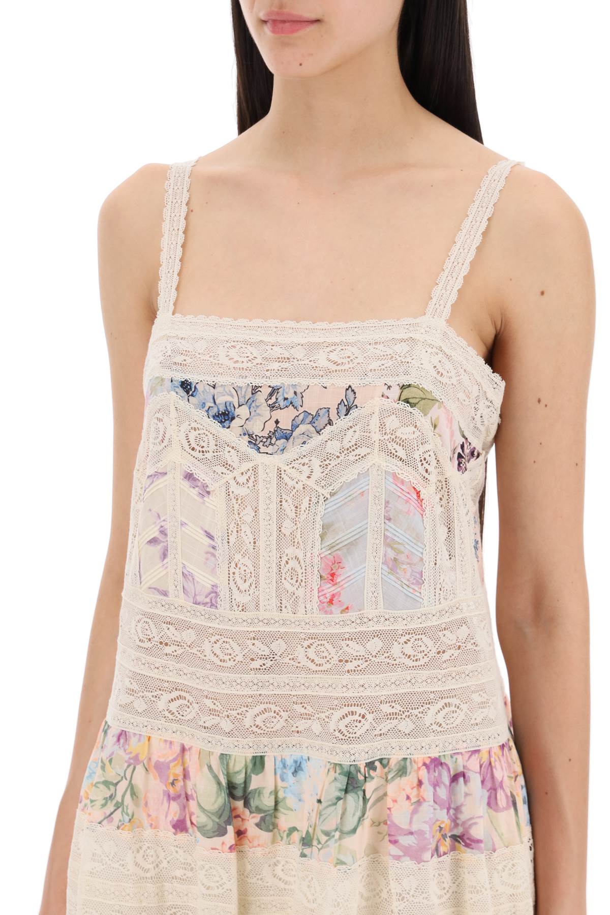 Zimmermann Replace With Double Quotemini Halliday Dress With Floral Print And Lace   Multicolor