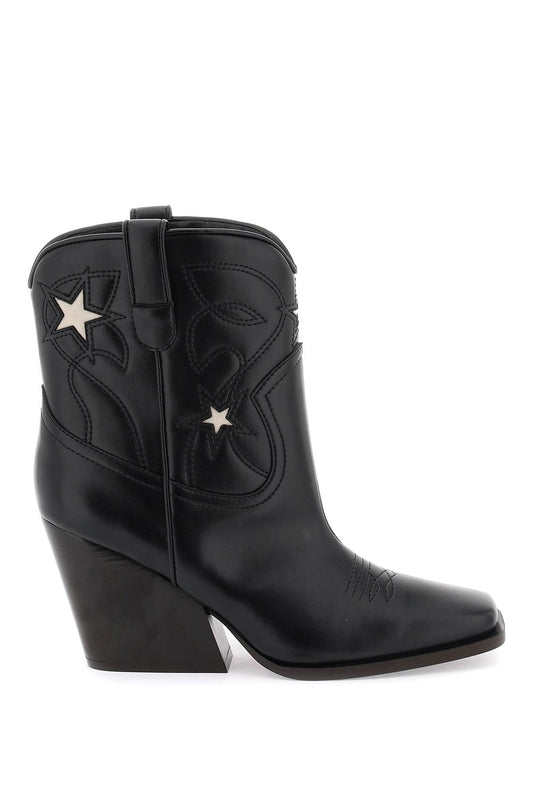 Stella Mc Cartney Texan Ankle Boots With Star Embroidery   Black