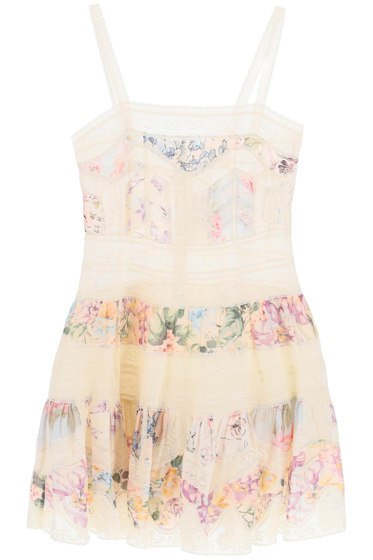 Zimmermann Replace With Double Quotemini Halliday Dress With Floral Print And Lace   Multicolor