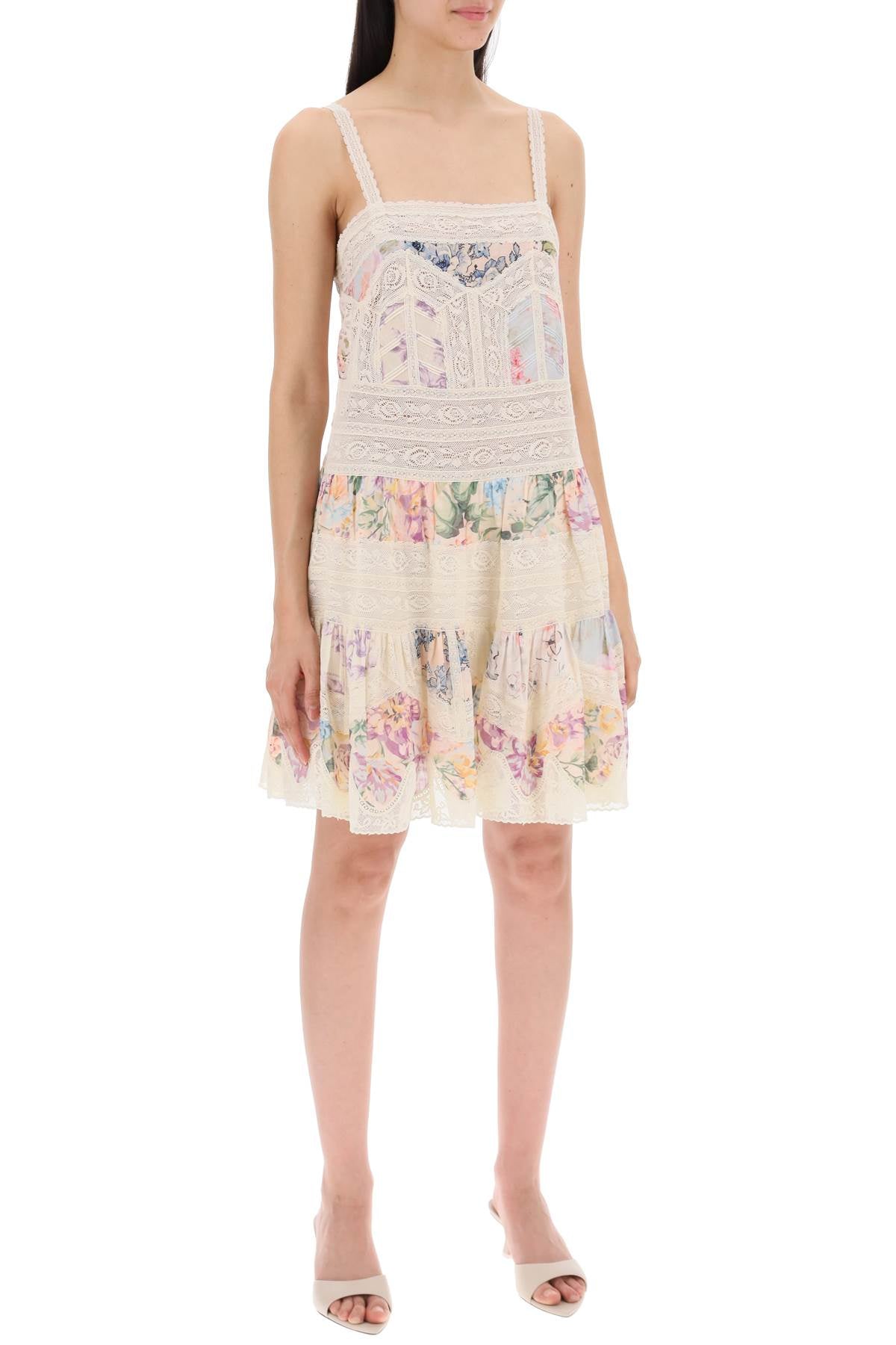 Zimmermann Replace With Double Quotemini Halliday Dress With Floral Print And Lace   Multicolor