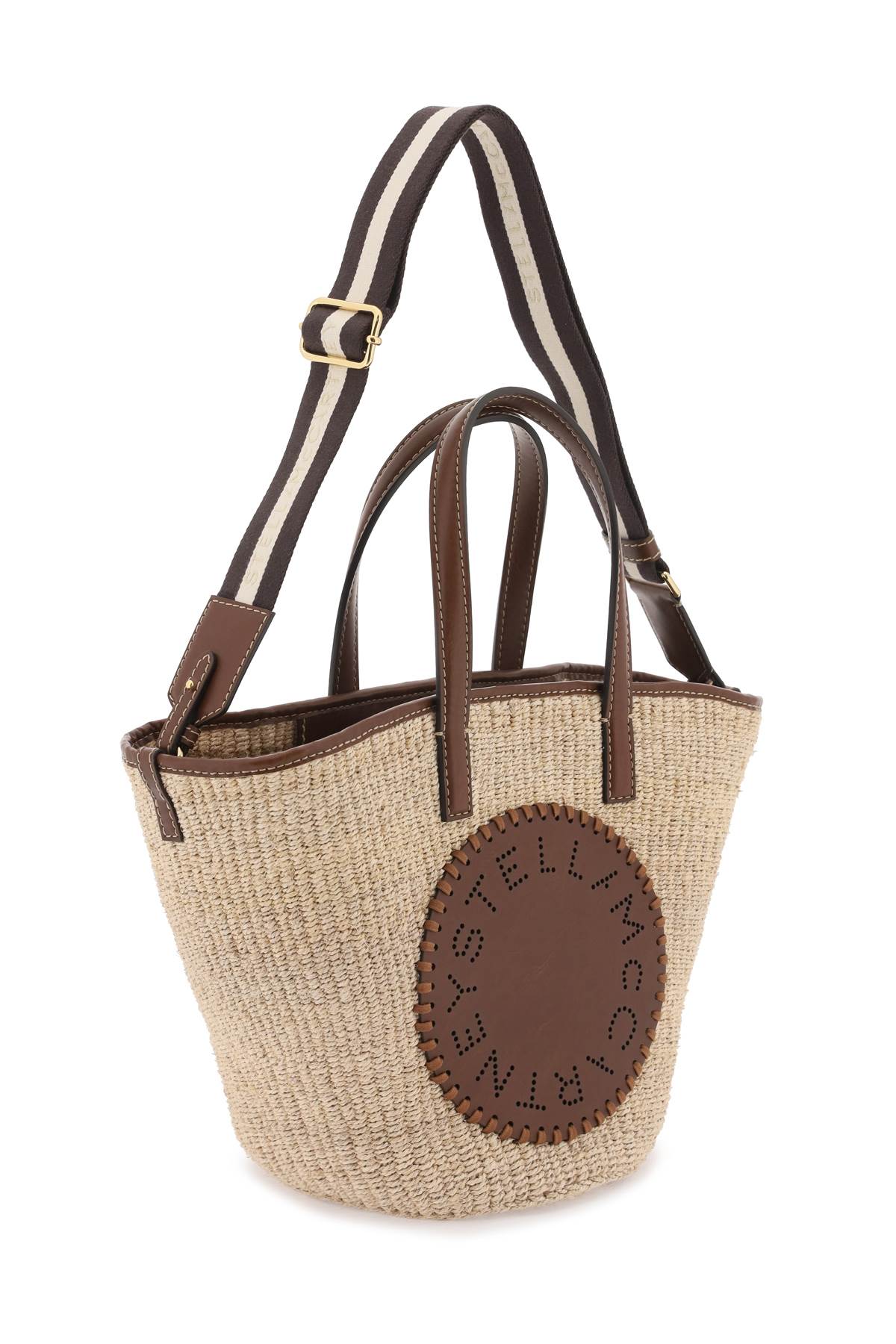 Stella McCartney raffia shoulder bag with logo.