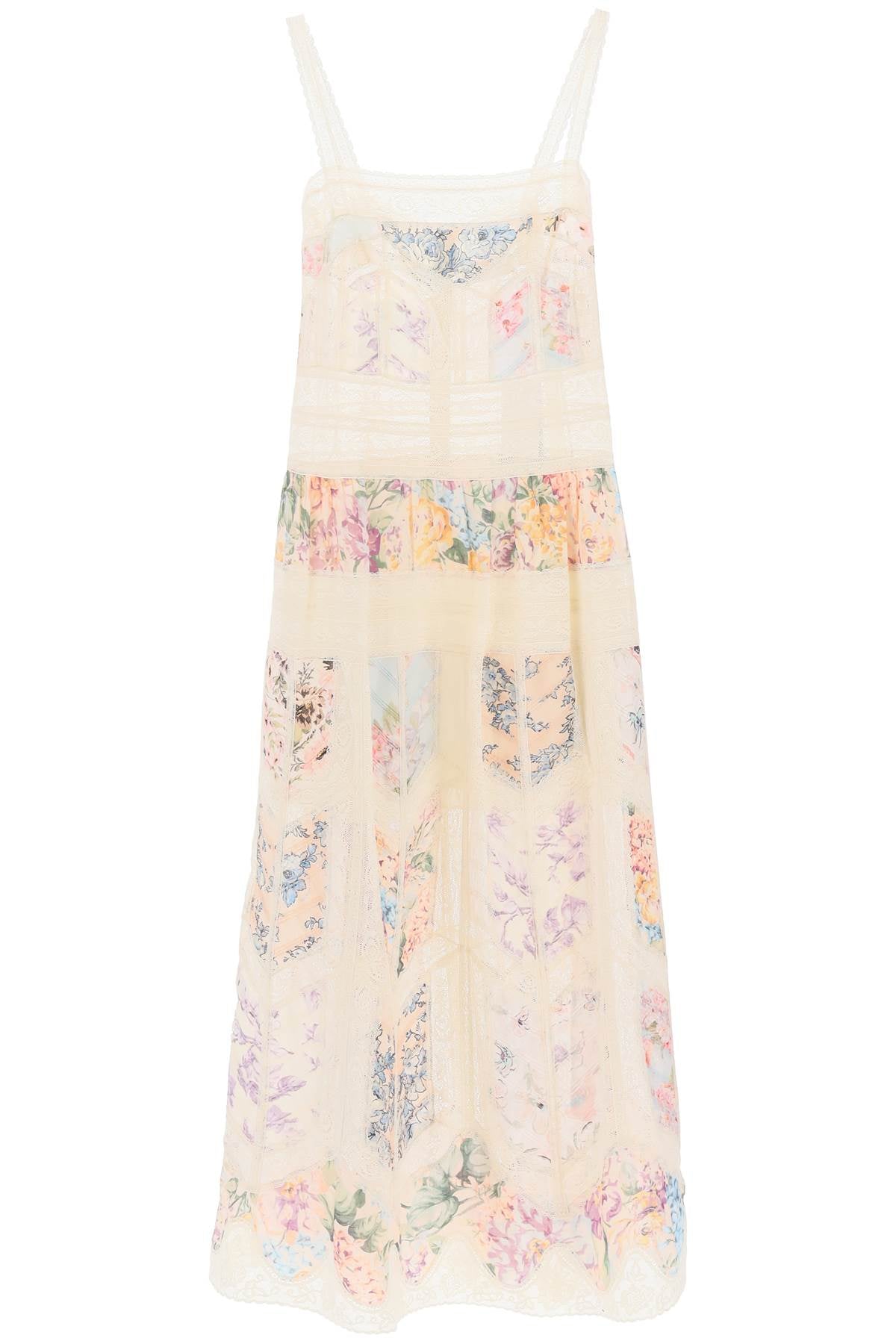 Zimmermann Floral Dress With Lace Trim   Multicolor