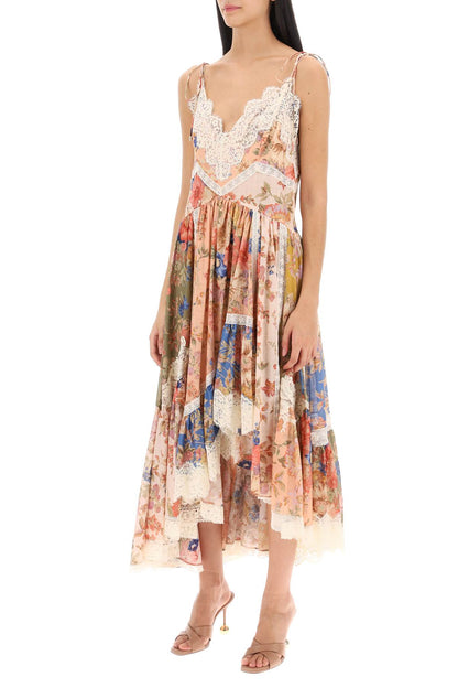 Zimmermann august asymmetric dress with lace trims