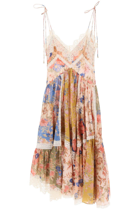 Zimmermann August Asymmetric Dress With Lace Trims   Multicolor