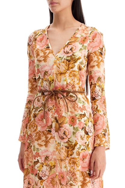 Zimmermann             Maxi Linen Golden Plunge Dress With   Pink