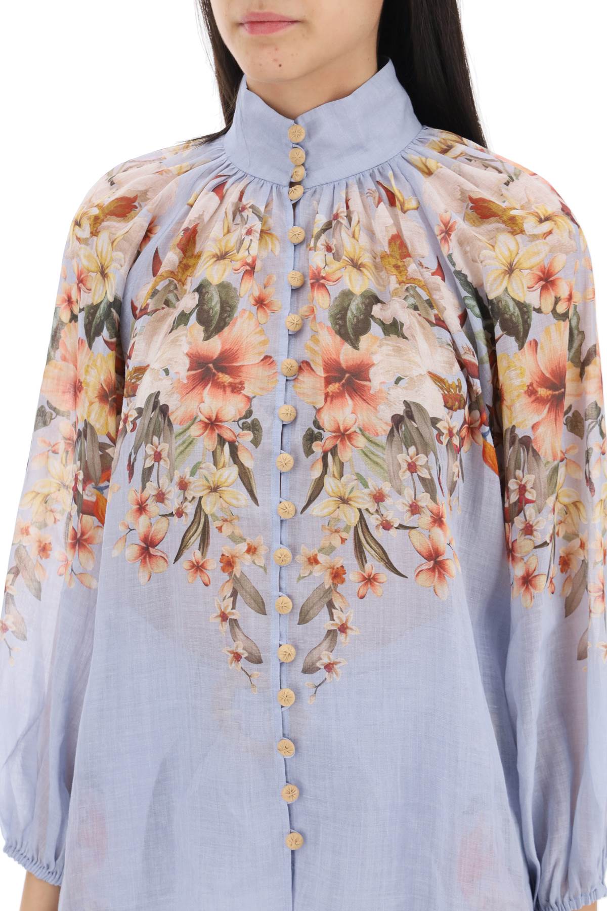 Zimmermann Lexi Billow Shirt With Floral Motif   Light Blue