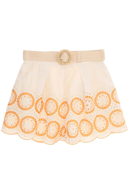 Zimmermann Raie Embroidered Linen Shorts   Orange