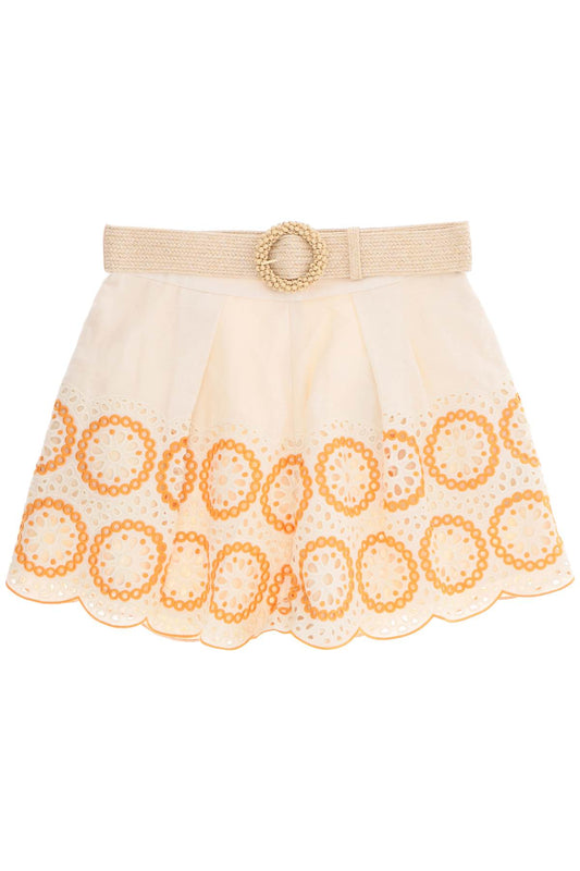 Zimmermann Raie Embroidered Linen Shorts   Orange