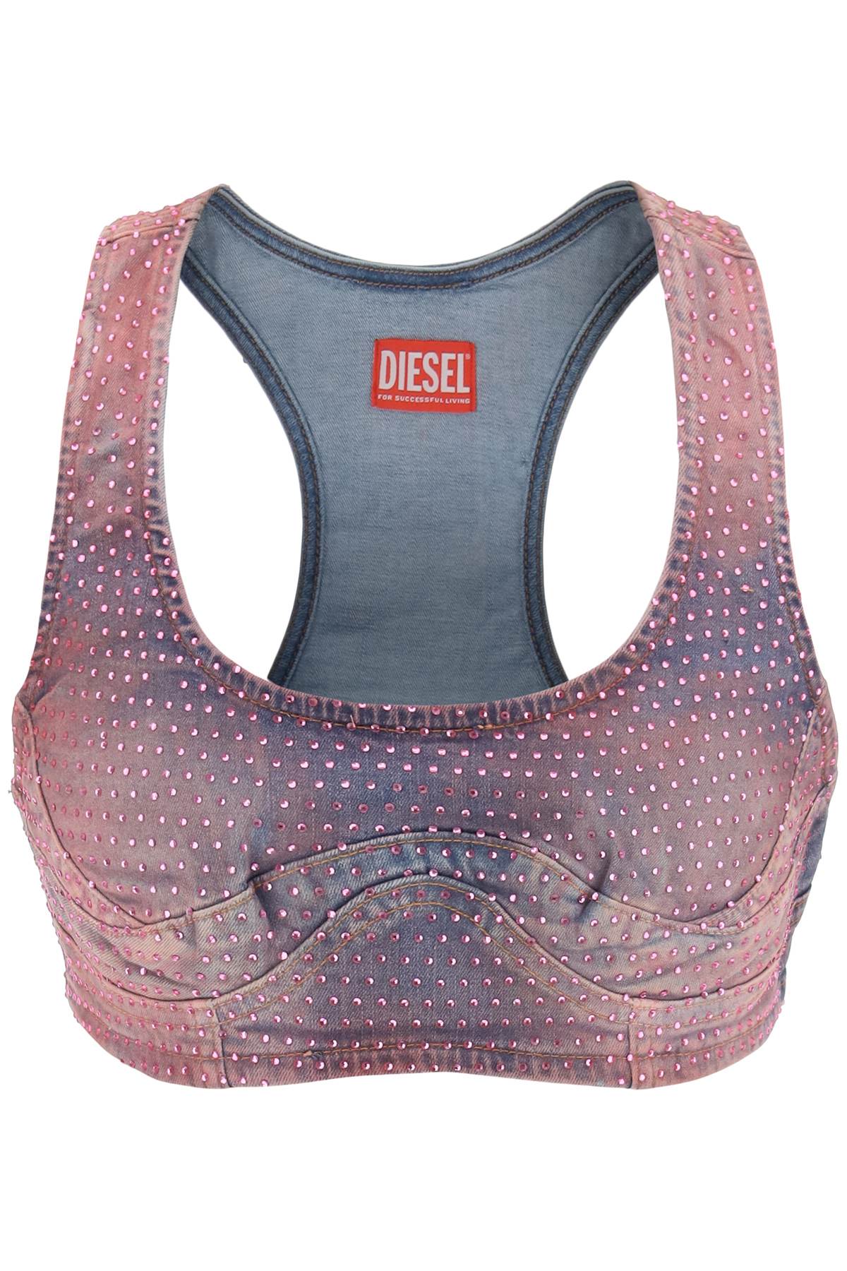 Diesel de-toppy-fsd denim cropped top with rhinestones