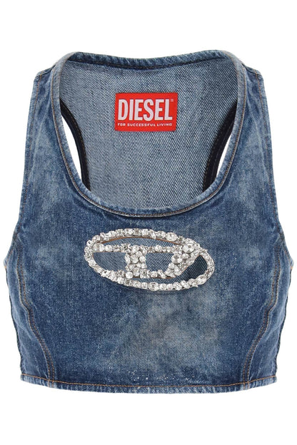 Diesel denim crop top with jewel buckle