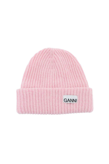 Ganni beanie hat with logo patch