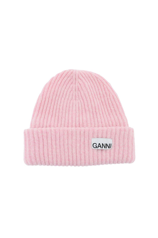 Ganni beanie hat with logo patch