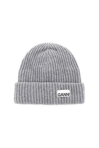 Ganni beanie hat with logo patch