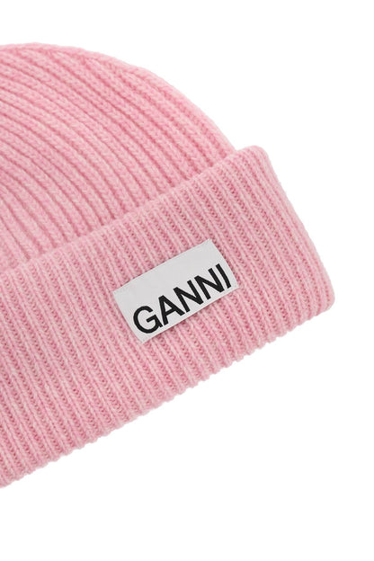 Ganni beanie hat with logo label