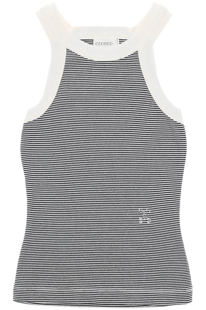 Closed striped racer tank top