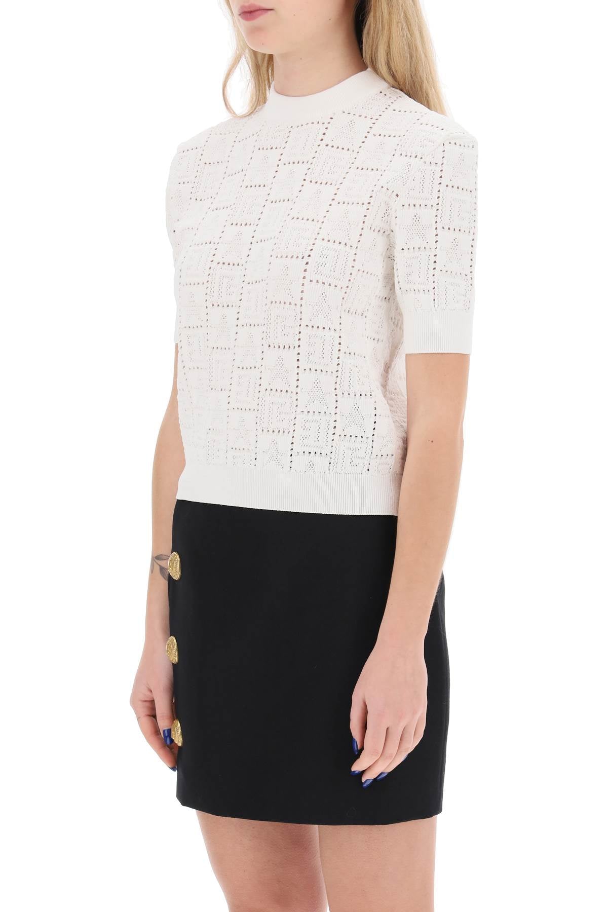 Balmain short-sleeved top in monogram knit