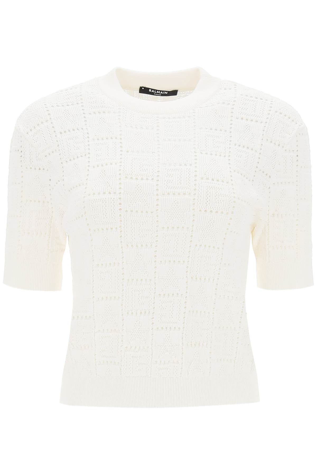 Balmain short-sleeved top in monogram knit