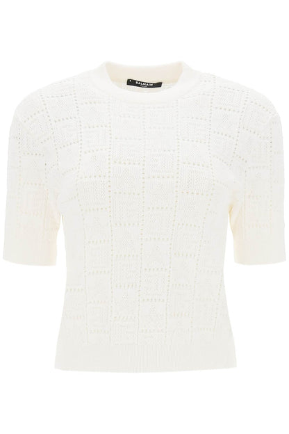 Balmain short-sleeved top in monogram knit