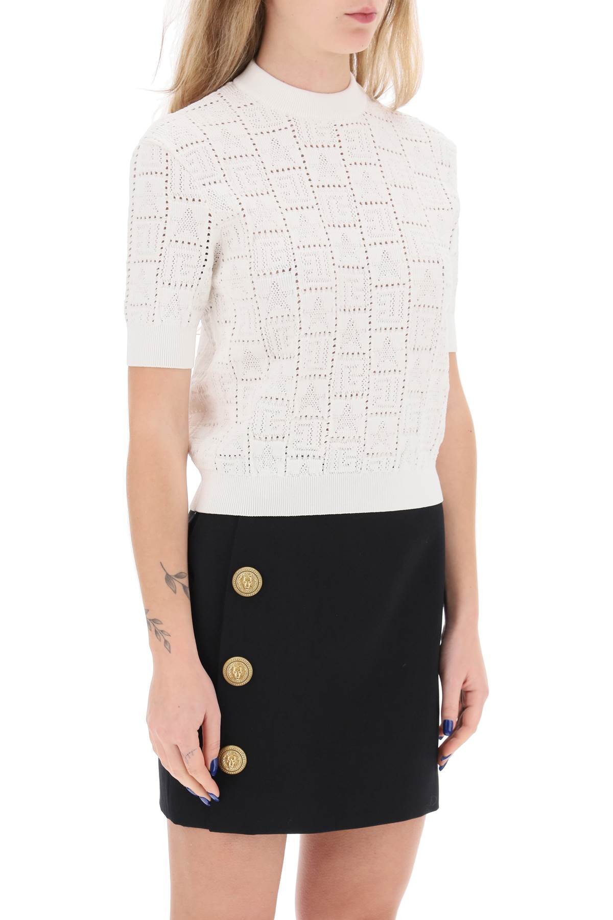 Balmain short-sleeved top in monogram knit